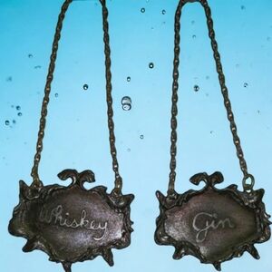 Vintage Metzke Pewter Decanter Tags 1975/Great for Moody/Speakeasy Decor!